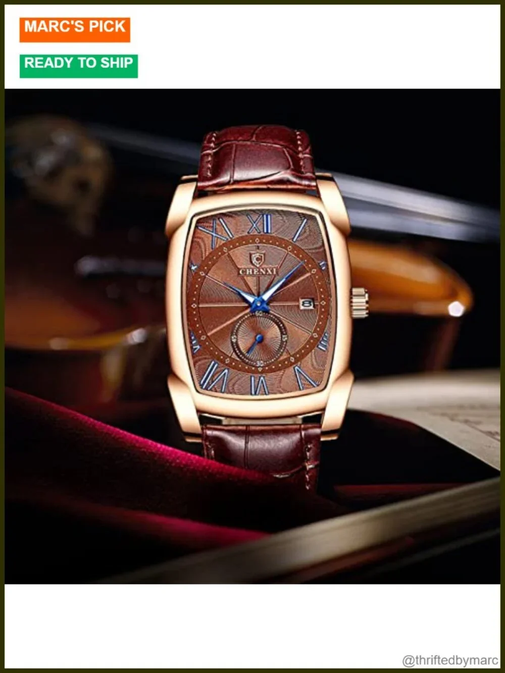 Vintage Square Leather Strap Wrist Watch Quartz Luminous Roman Numerals Business